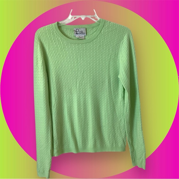 Lilly Pulitzer Sweaters - Lilly Pulitzer Cashmere Cable Knit Sweater, Light Green, Long Sleeve Crew, Sz M